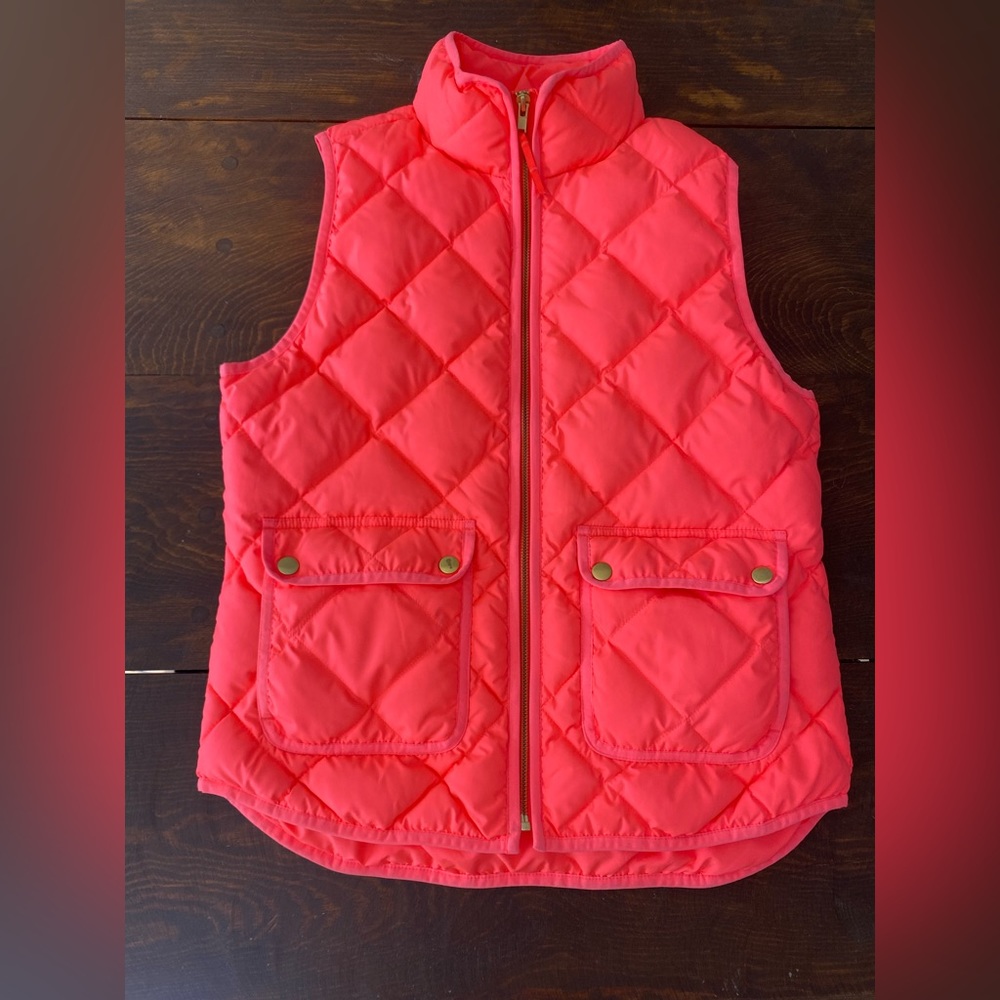 J.Crew Womens Down Excursion Puffer Vest Small Coral Pink Flamingo Pink